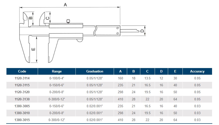 MONOBLOCK VERNIER CALIPER 0-150mm/0-6"(0.02mm/0.001")