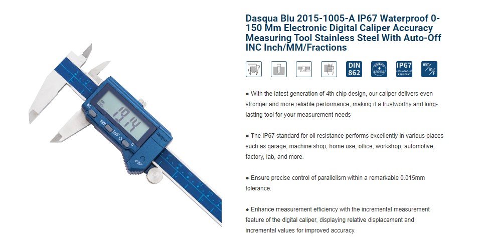 DASQUA-PRO BIG SCREEN IP67 DIGITAL CALIPER 0-150mm/0-6"(0.01mm/0.0005"/1/128")