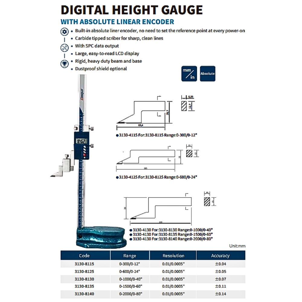 DIGITAL HEIGHT GAUGE 0-300mm/0-12"(0.01mm/0.0005")