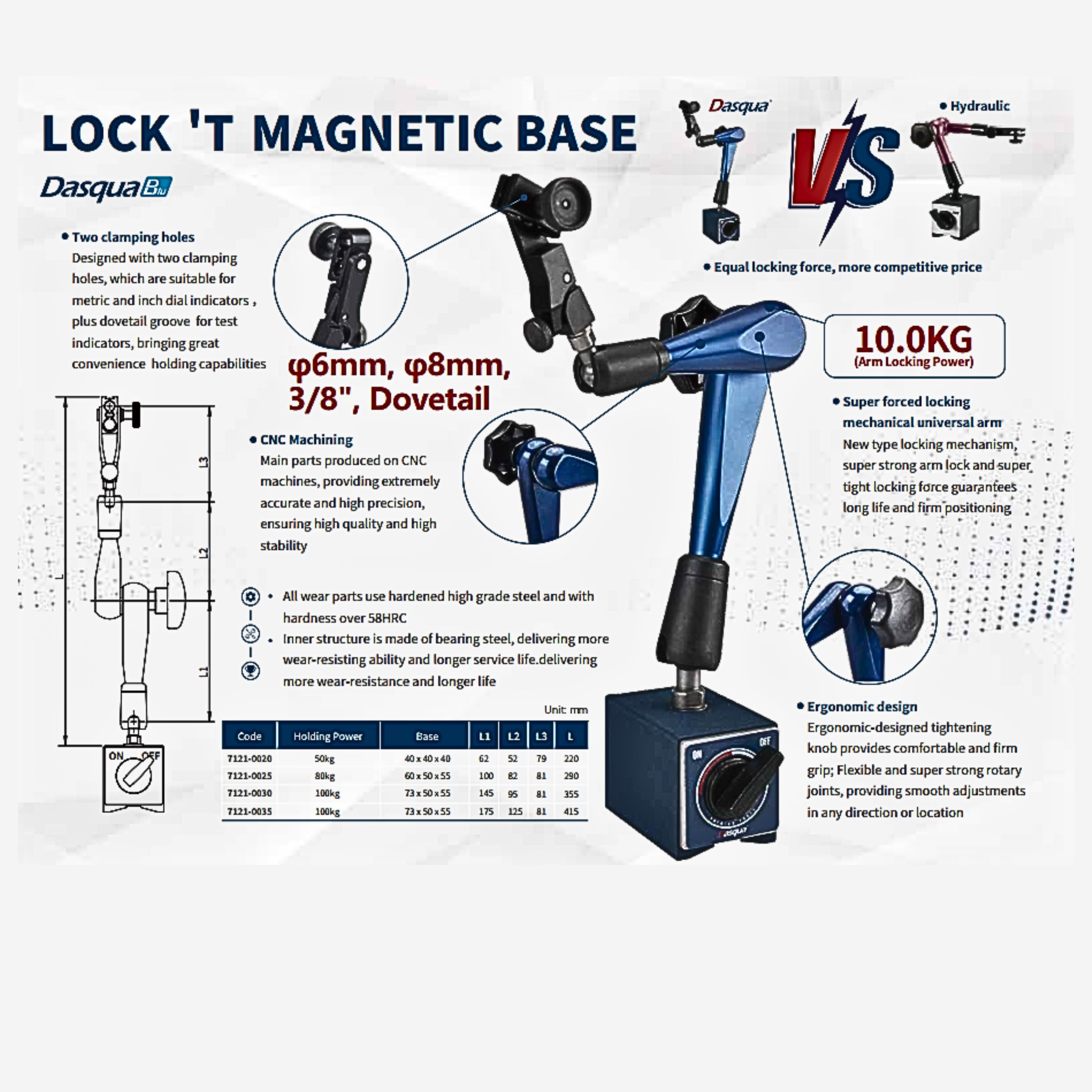 UNIVERSAL MAGNETIC BASE WITH NEW DESIGN FINE ADJ 30-80kg